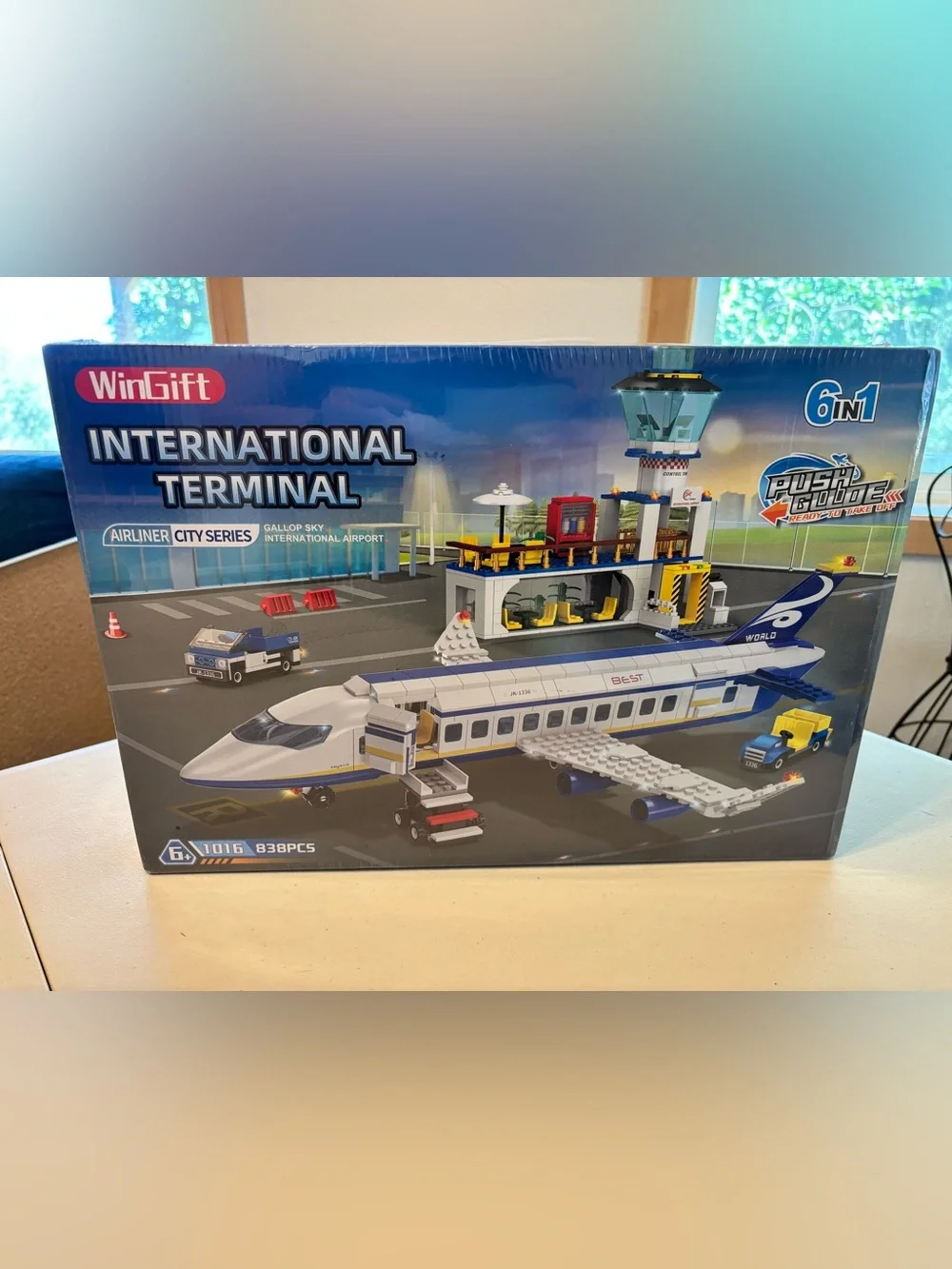 International Terminal 6-in-1 Kids Airliner building blocks Playset - Blue White